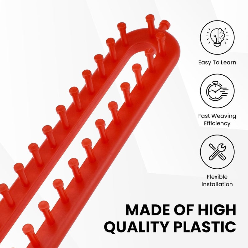 Catuy Rectangle Knitting Looms, Long Knitting Loom Set, 26cm Red Scarf Loom with Crochet Hook and Needle for Scarf Sweater Shawl Blankets - Image 3